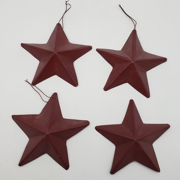 Burgundy Red Metal Wall or Hanging Christmas Tree 4 Star Ornament Set - Picture 2 of 8